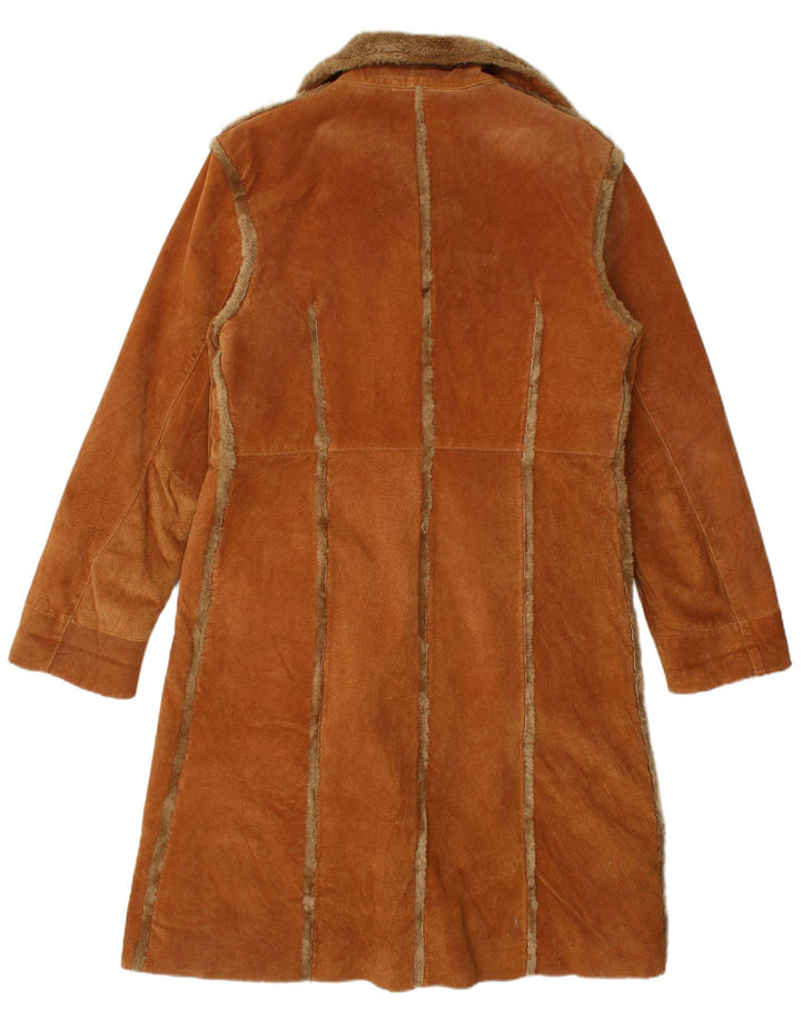 Casaco feminino vintage de shearling UK 18 XL couro marrom