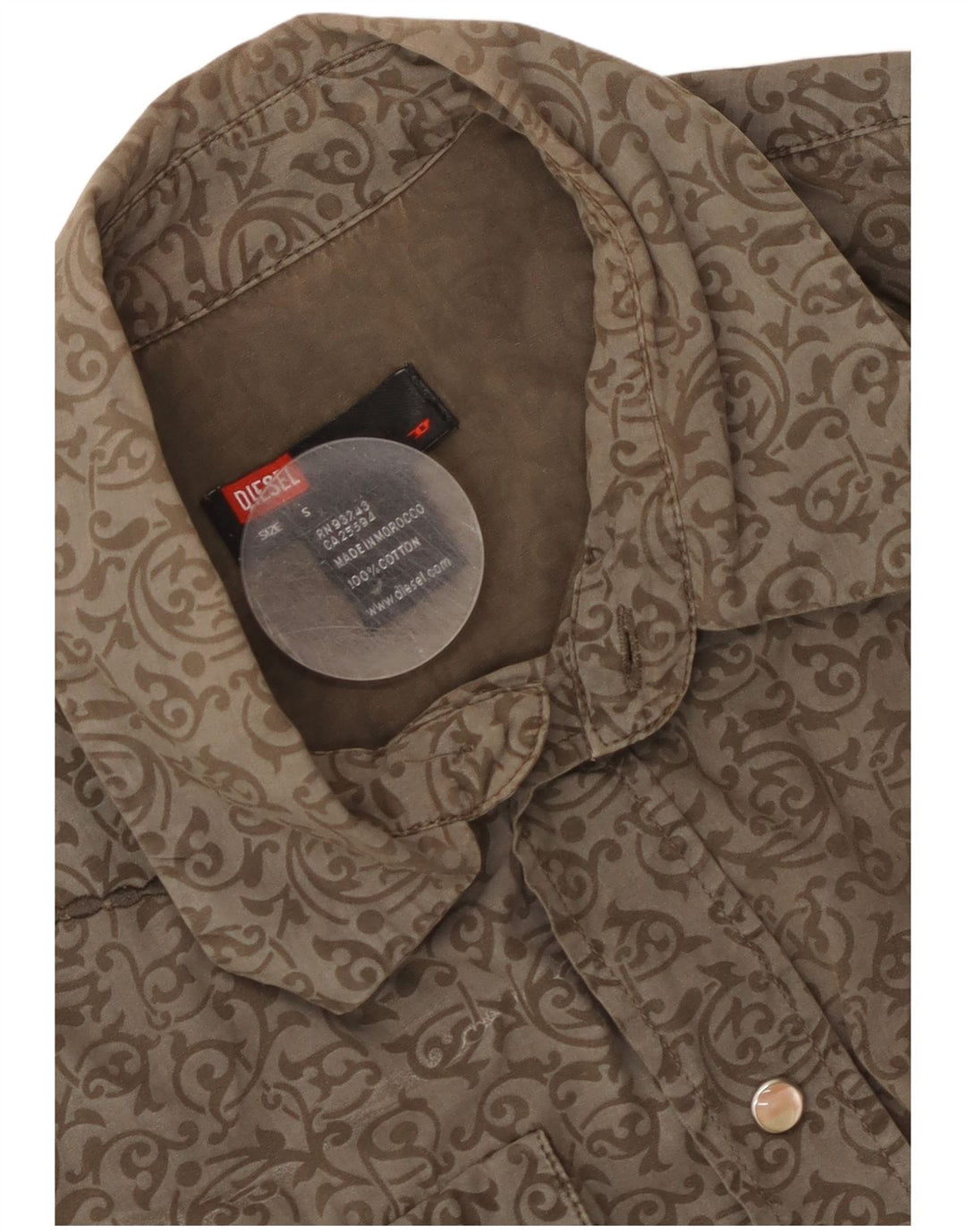 Camisa masculina diesel pequena marrom paisley algodão