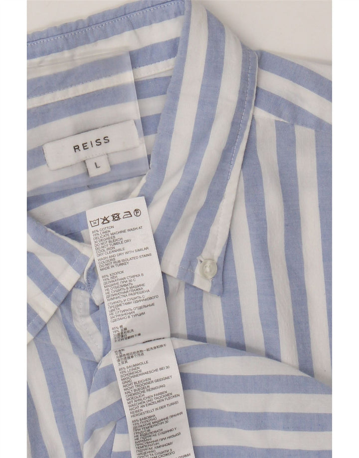 Camisa masculina Reiss grande algodão listrado azul