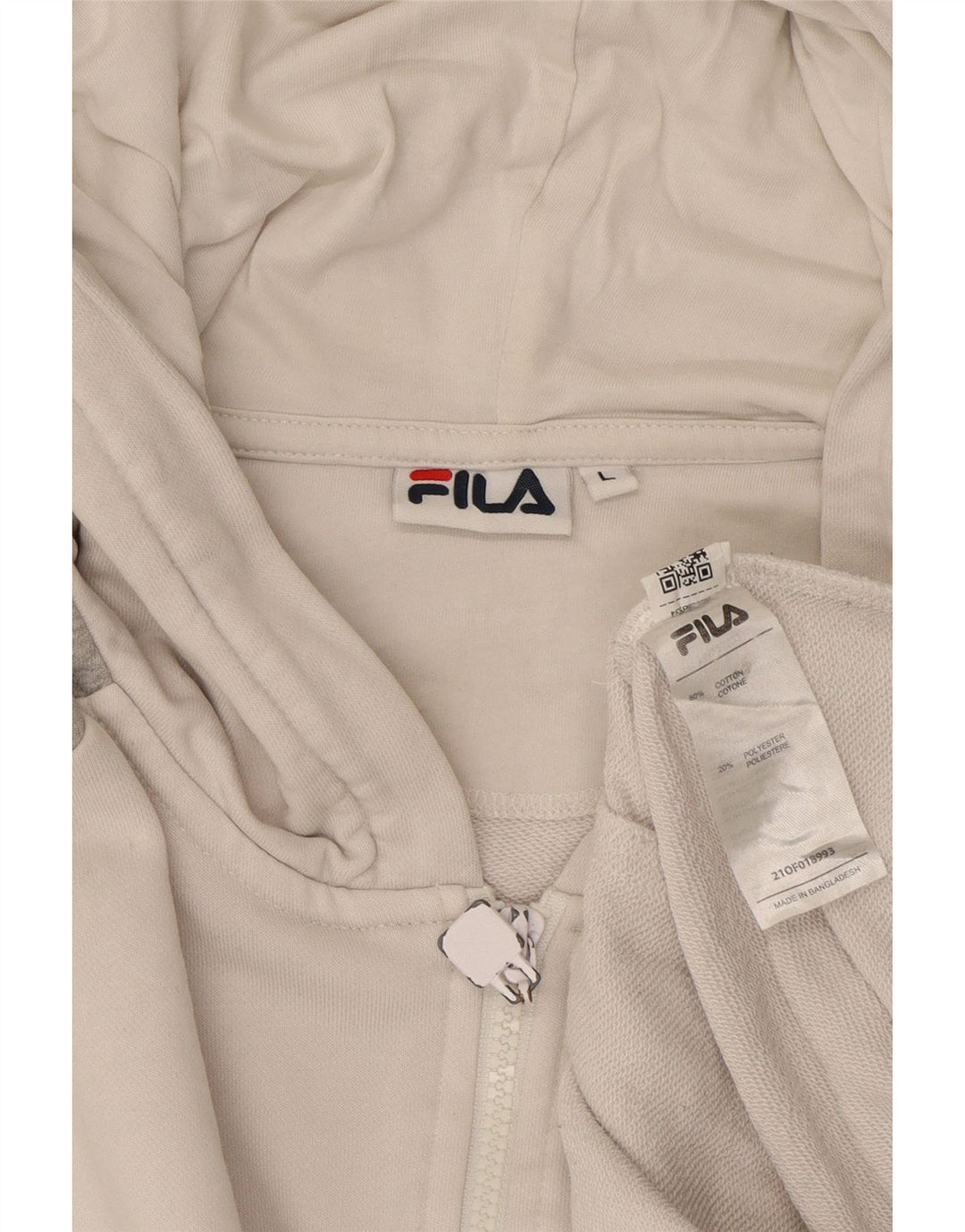 Suéter masculino FILA com capuz e zíper gráfico grande algodão colorido branco