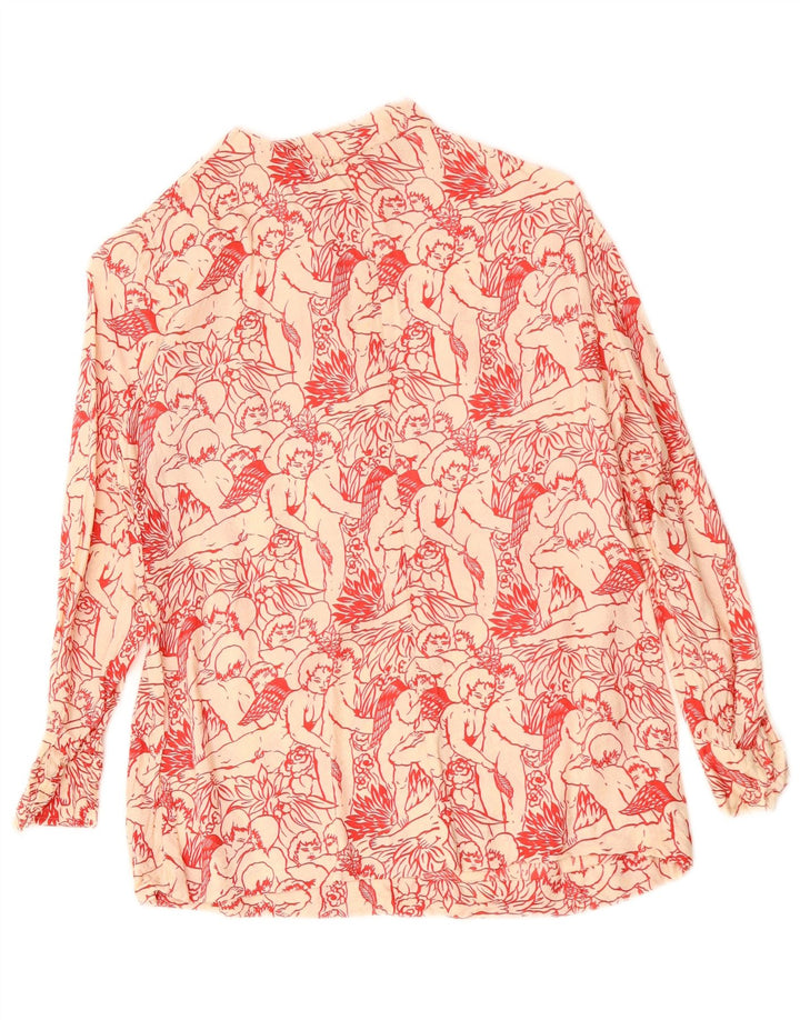 Blusa feminina VINTAGE com camisa gráfica UK 12 médio branco