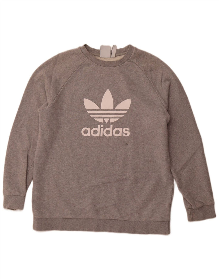 ADIDAS Mens Graphic Sweatshirt Jumper Grande Algodão Cinzento