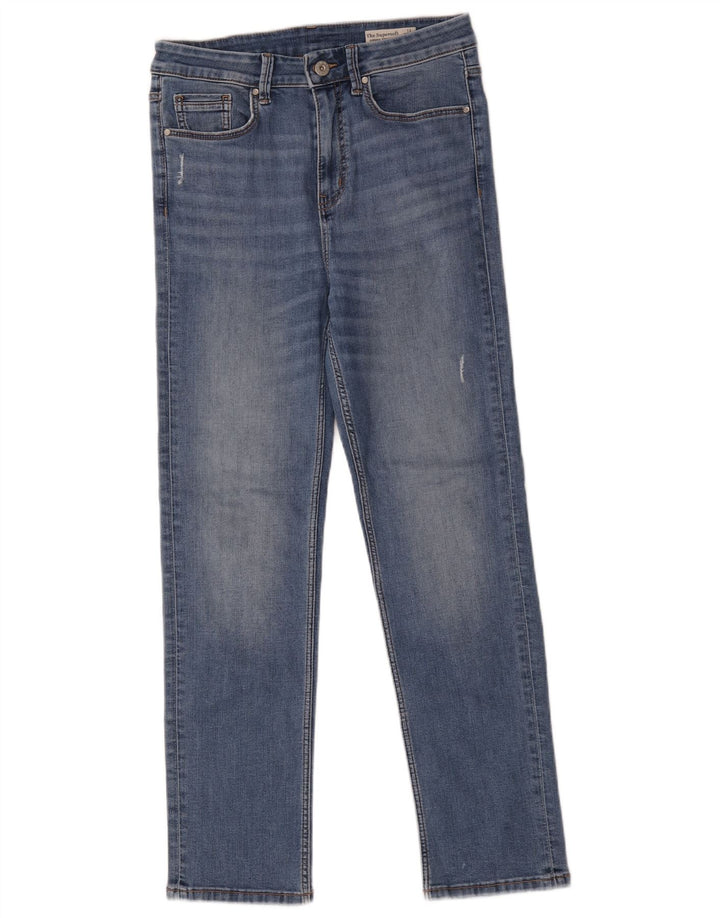 Calça jeans feminina Marks & Spencer Sienna Straight UK 12 médio W28 L28 azul