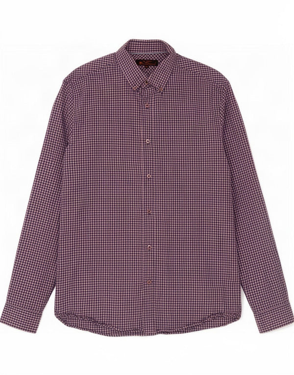 Camisa masculina Ben Sherman tamanho 15 1/2 algodão guingão azul médio