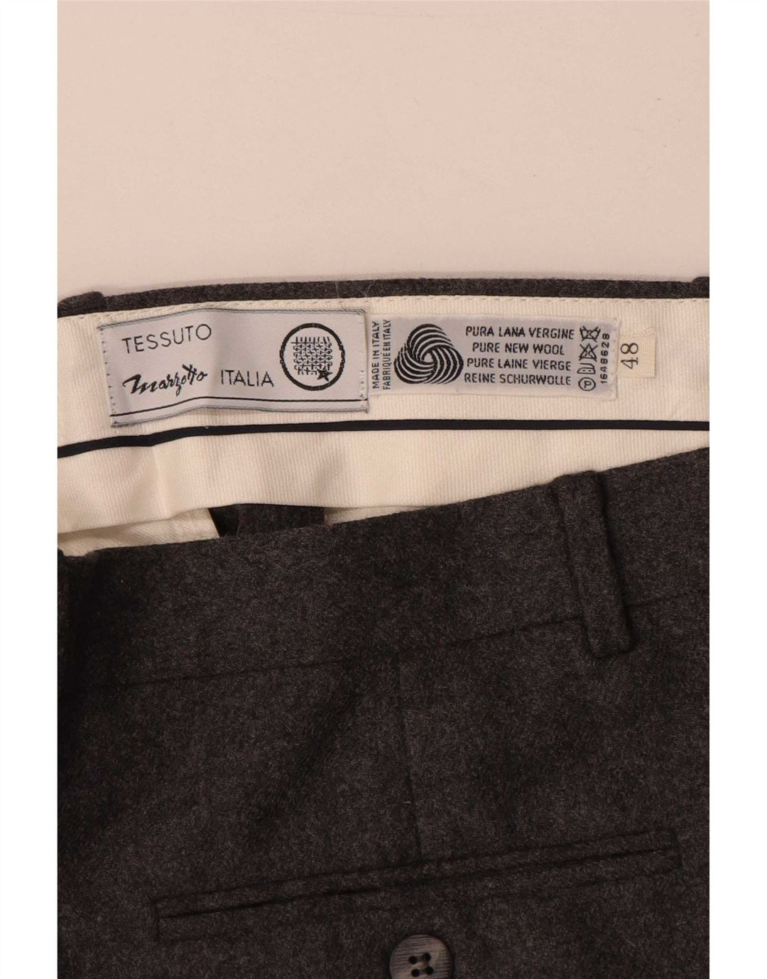 Calça masculina Marzotto Pegged Suit IT 48 Médio W32 L34 Lã Cinza