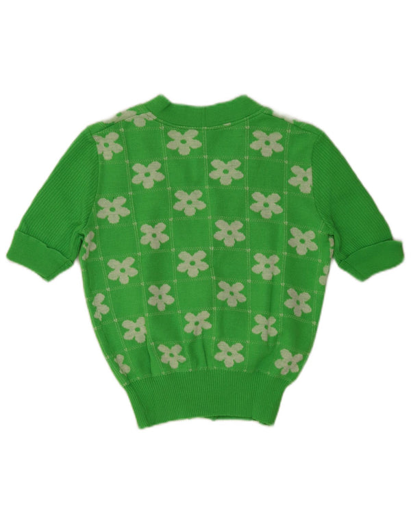 Suéter cardigã feminino vintage de manga curta UE 40 floral verde médio