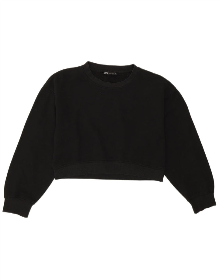 Zara Womens Crop Oversized Moletom Jumper Reino Unido 10 Pequeno Algodão Preto