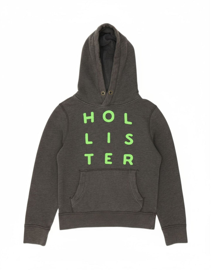Suéter masculino com capuz gráfico HOLLISTER pequeno algodão cinza