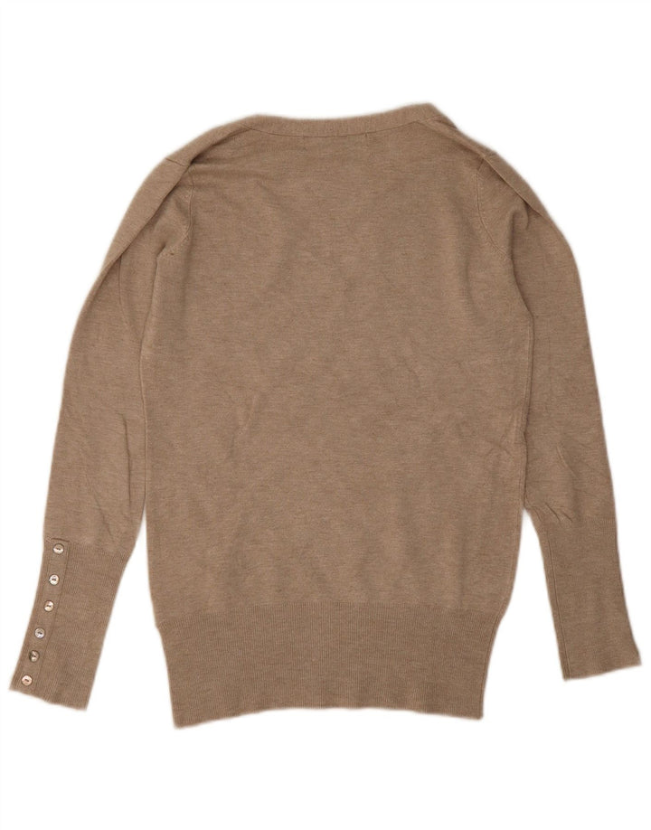 Suéter feminino Zara com decote em V Reino Unido 10 pequeno rayon bege