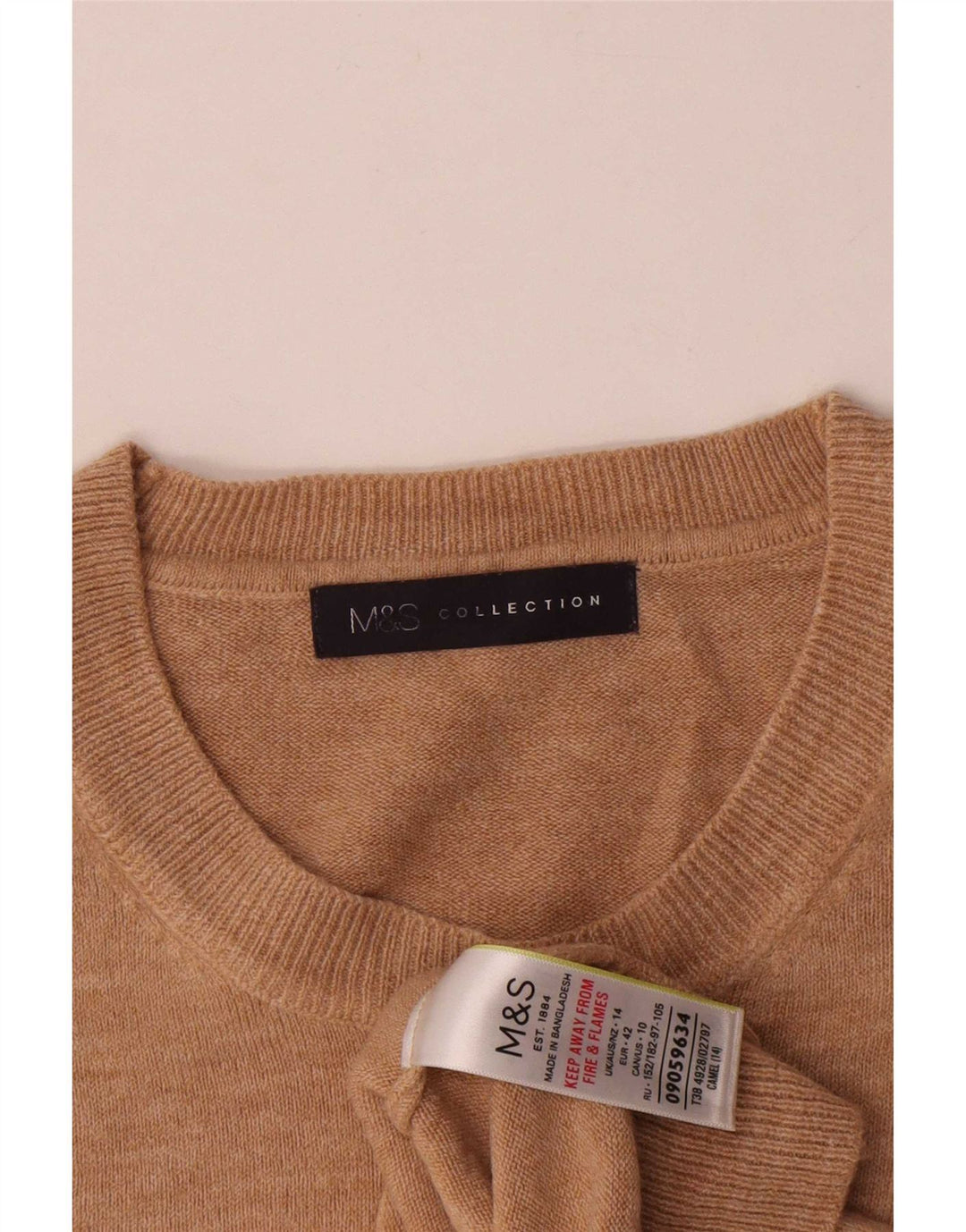 Suéter feminino Marks & Spencer com gola redonda Reino Unido 14 grande bege