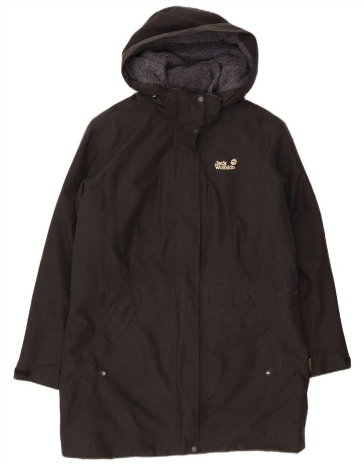 Casaco corta-vento feminino com capuz Jack Wolfskin Reino Unido 16 grande poliéster preto