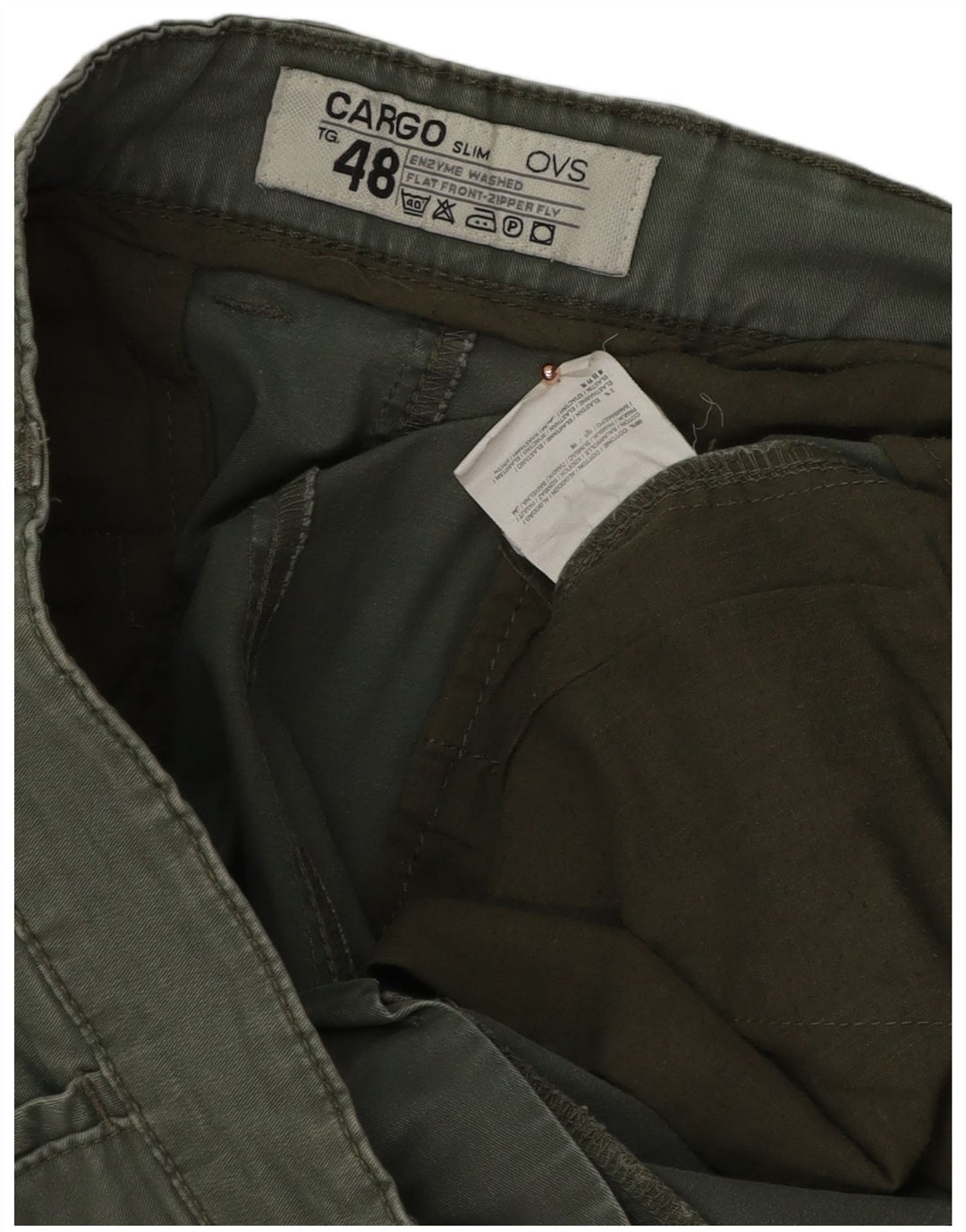 Calça cargo masculina OVS Slim IT 48 médio W34 L33 algodão verde