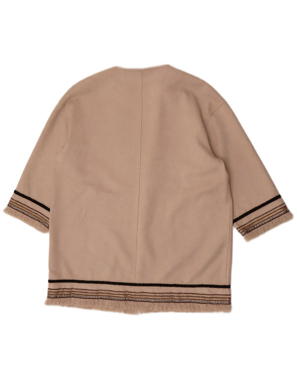 Zara Jaqueta Blazer Feminina Manga 3/4 Aberta Reino Unido 14 Médio Bege Listrado