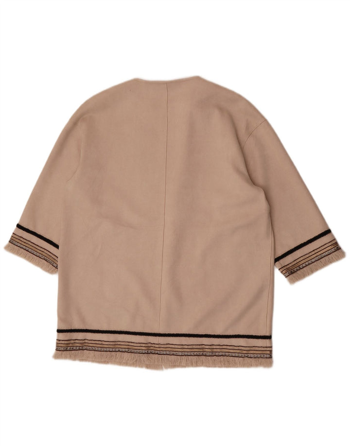 Zara Jaqueta Blazer Feminina Manga 3/4 Aberta Reino Unido 14 Médio Bege Listrado