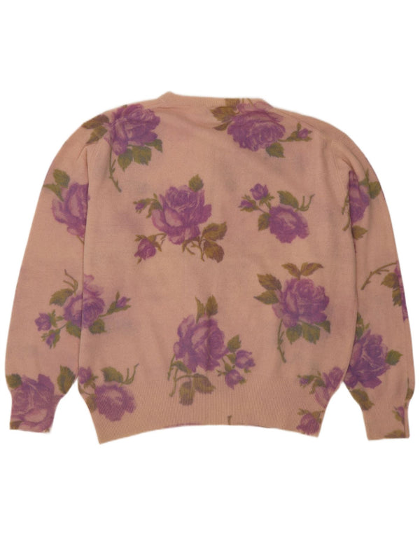 Suéter feminino Etam com zíper e gola uk 14 lã floral rosa médio