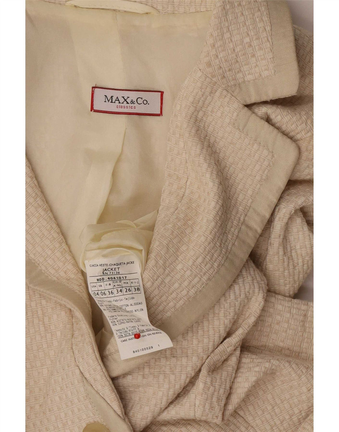 Jaqueta blazer feminina de 3 botões Max & Co. Reino Unido 6 XS algodão bege