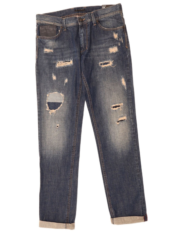 Sisley Jeans feminino Estocolmo desgastado slim W32 L34 algodão azul