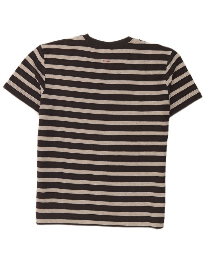 Camiseta gráfica masculina Hugo Boss Top cinza médio listrado algodão