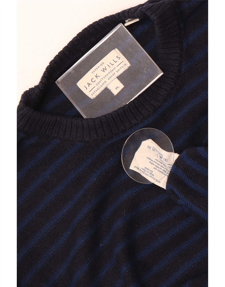 Jack Wills Suéter masculino com gola redonda, algodão listrado azul marinho médio
