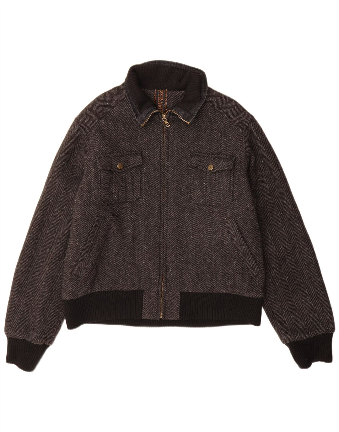 Jaqueta bomber masculina Pyramid UK 40 grande lã espinha de peixe cinza