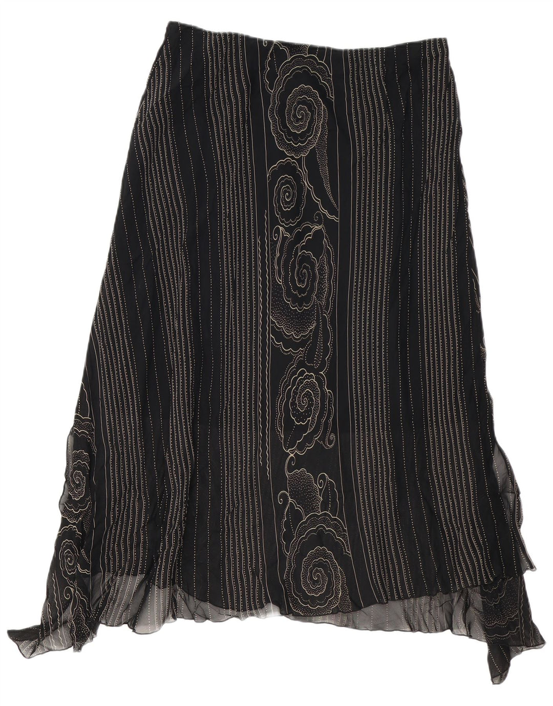 Saia assimétrica feminina VINTAGE W34 grande Paisley preto