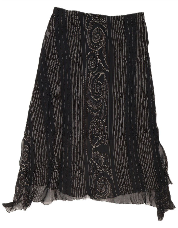 Saia assimétrica feminina VINTAGE W34 grande Paisley preto