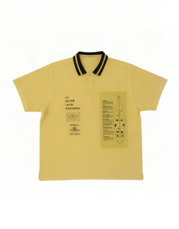 Camisa pulôver vintage masculina gráfica de manga curta em bloco colorido amarelo médio