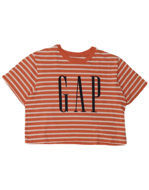 Camiseta feminina Gap com estampa gráfica UK 14 algodão listrado laranja médio