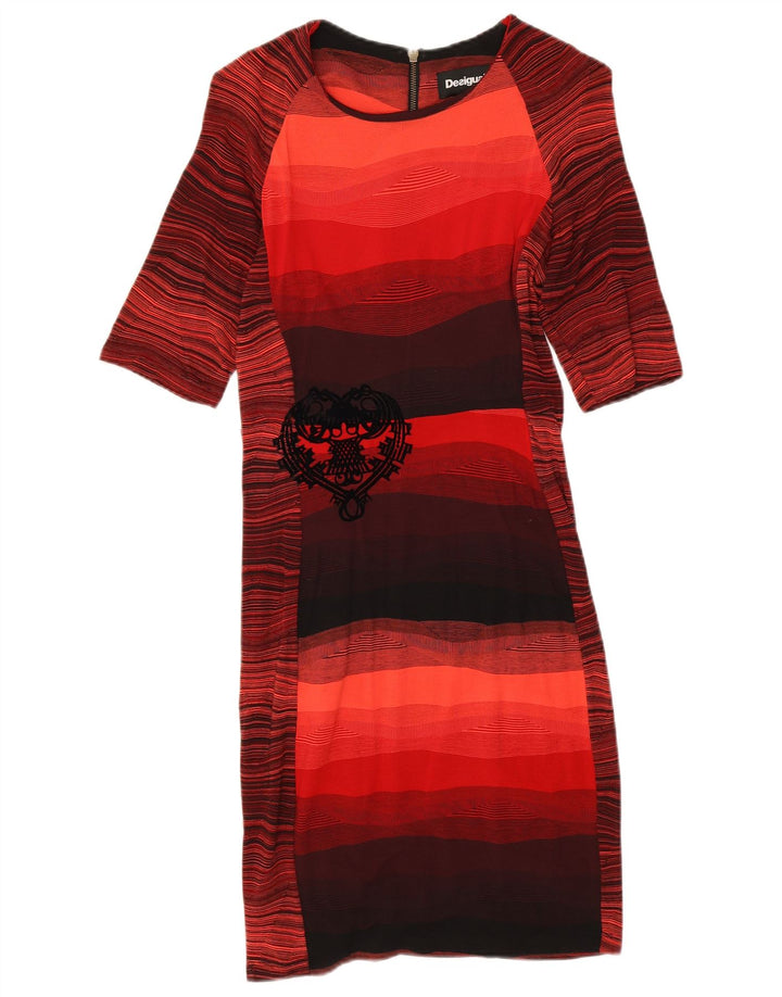 Vestido bainha feminino Desigual UK 10 pequeno listrado vermelho