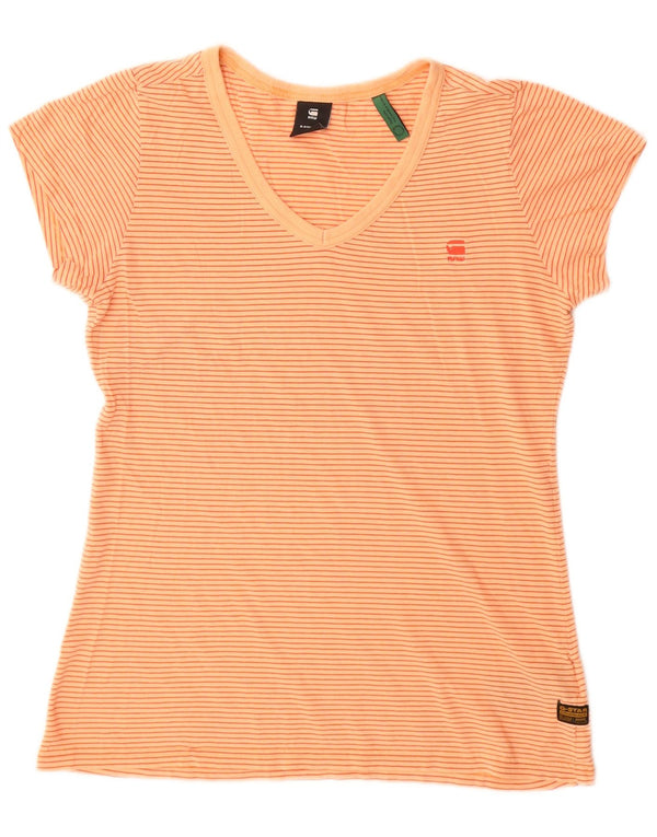 Camiseta feminina G-Star UK 12 algodão listrado laranja médio