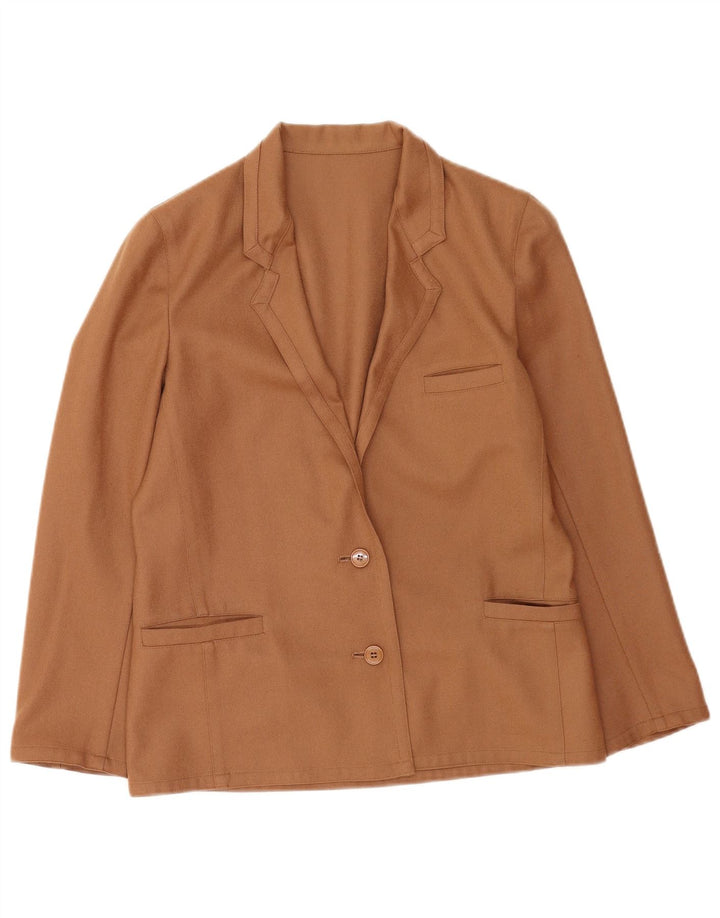 Jaqueta blazer feminina vintage com 2 botões Reino Unido 14 lã virgem marrom média