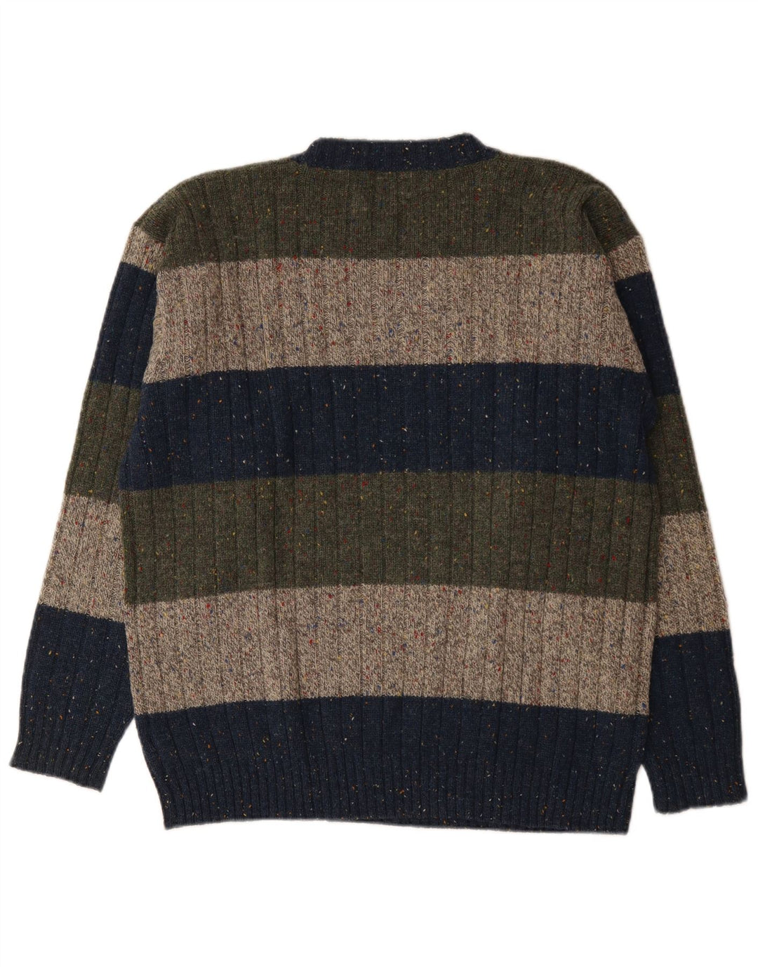 Trussardi Suéter masculino com gola redonda, grande lã listrada multicolorida