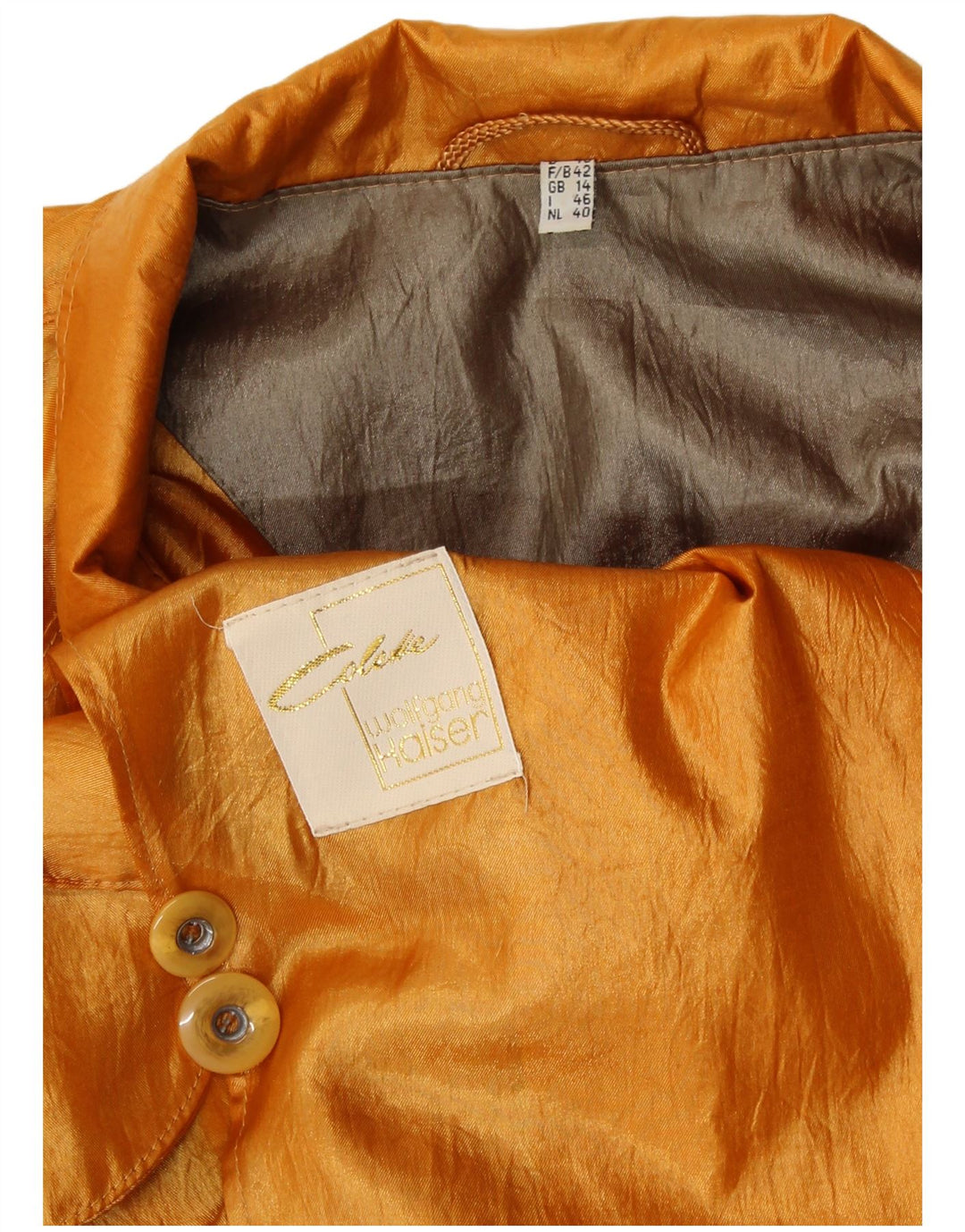 Sobretudo feminino grande COLETTE WOLFGANG KAISER Reino Unido 14 grande dourado