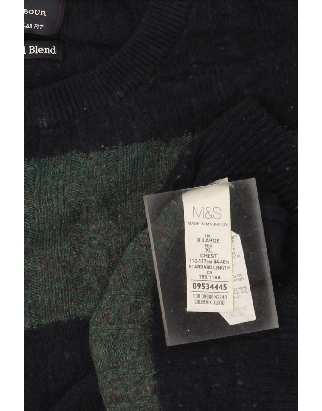 Suéter masculino Marks & Spencer com gola redonda XL de lã listrada verde