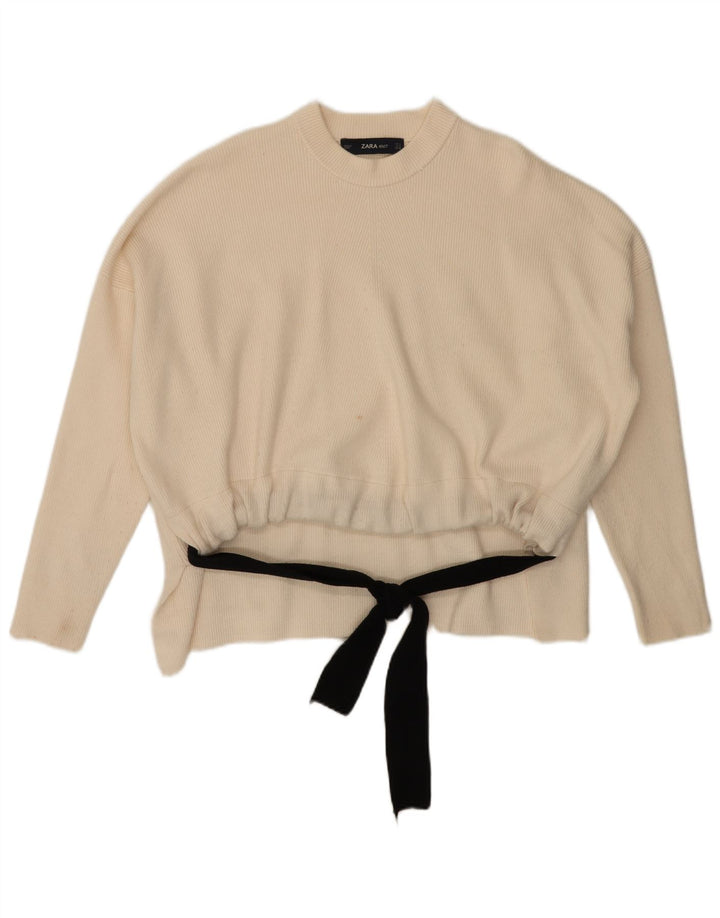 Zara Suéter feminino oversized com gola redonda Reino Unido 10 pequeno viscose branca