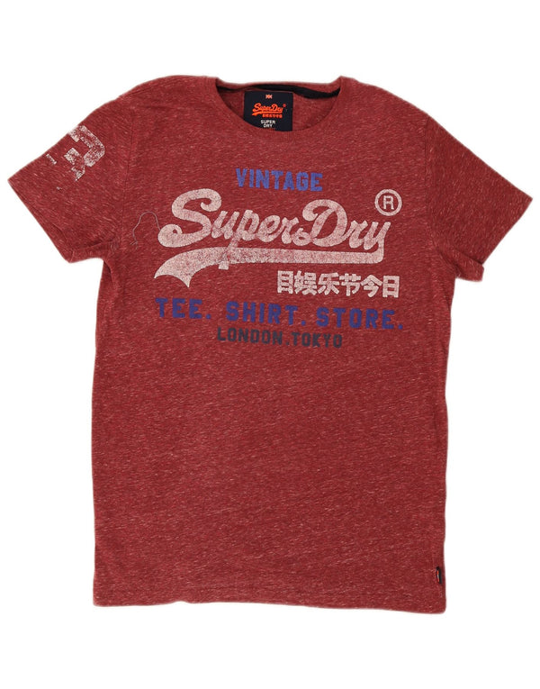 Camiseta gráfica masculina Superdry Top médio algodão manchado vermelho