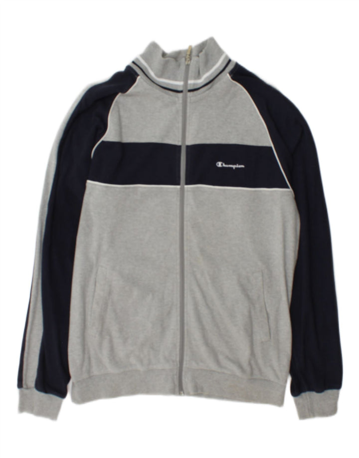 Jaqueta masculina de agasalho Champion grande cinza colorblock algodão
