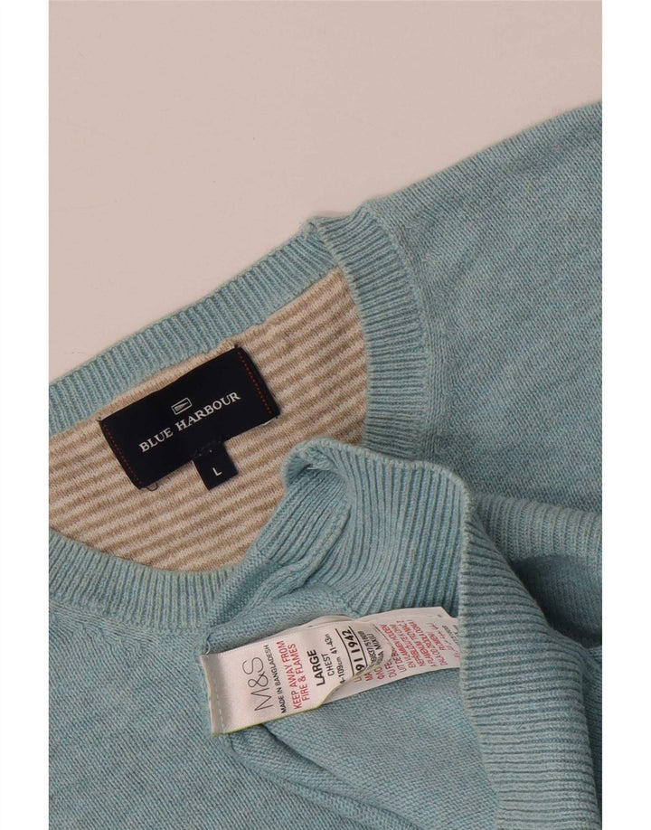 Suéter masculino Marks & Spencer Blue Harbor com gola redonda grande azul