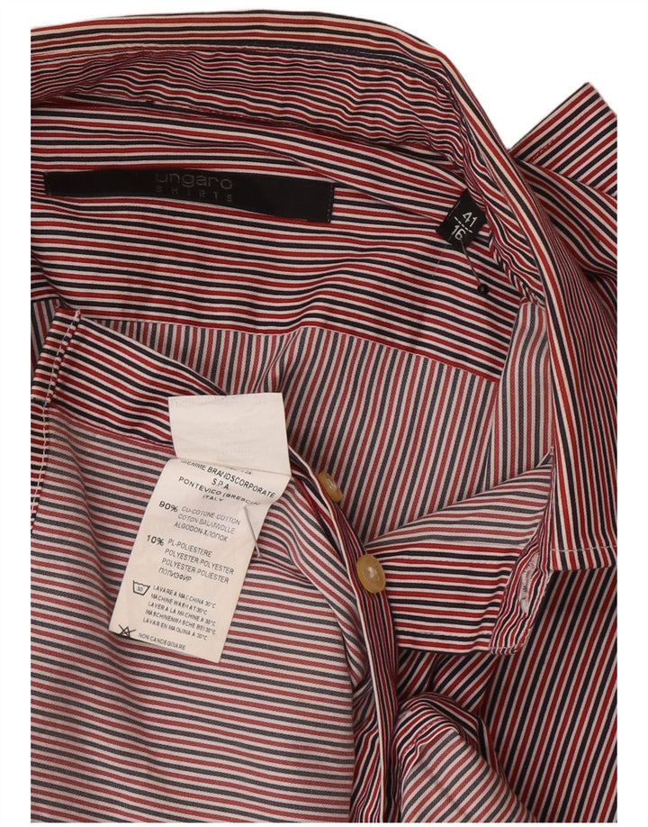 Camisa masculina Ungaro tamanho 41 16 grande algodão listrado vermelho