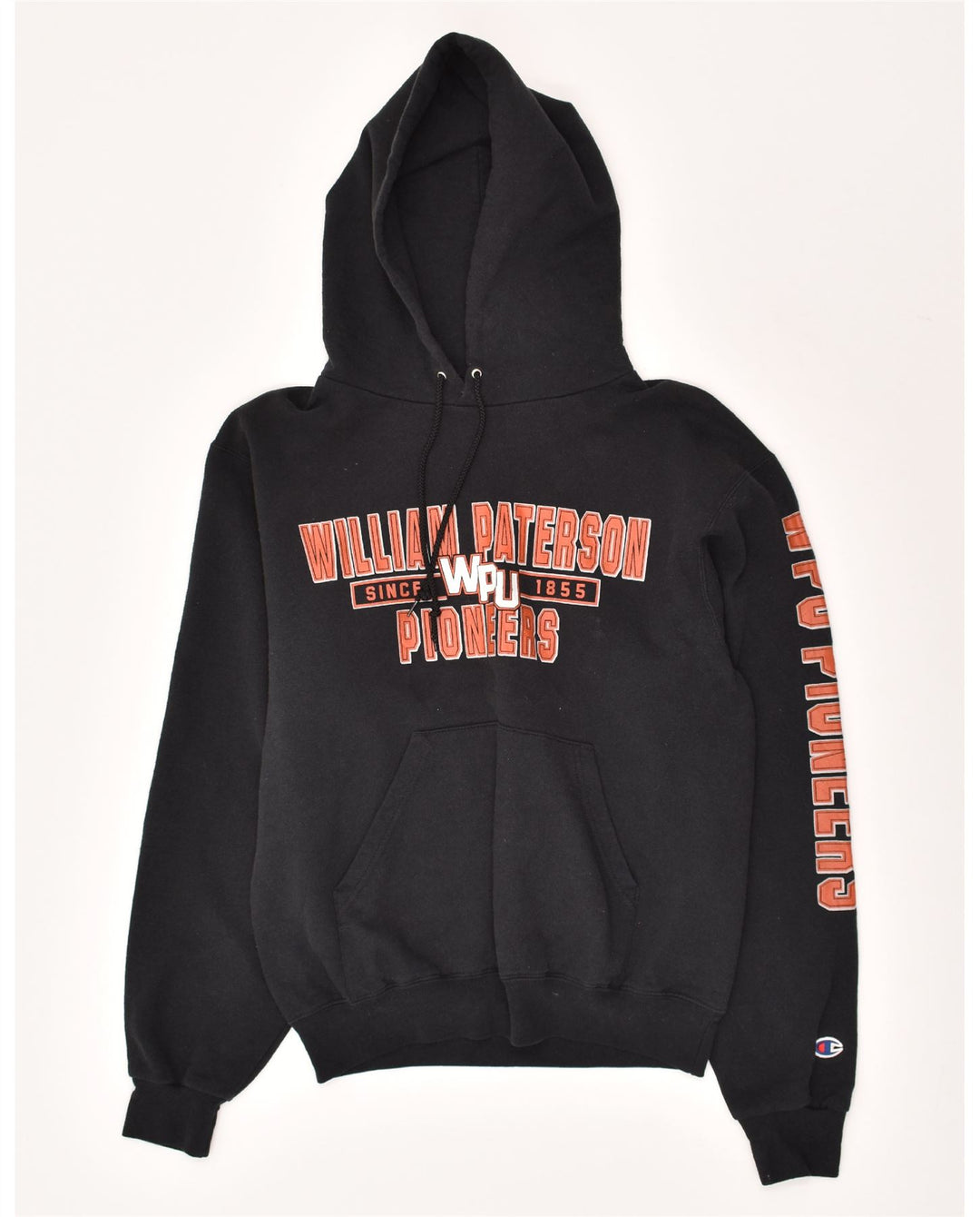 CHAMPION Mens Graphic Hoodie Jumper Small Black Cotton Vintage Champion and Second-Hand Champion from Messina Hembry 