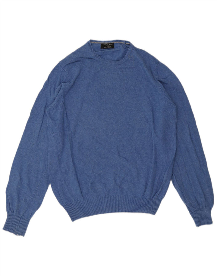 Suéter masculino ZARA com gola redonda e viscose azul médio