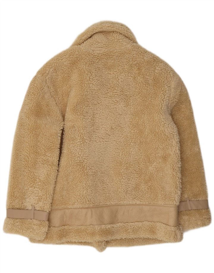 Jaqueta Sherpa Vintage Feminina UK 14 Poliéster Bege Médio