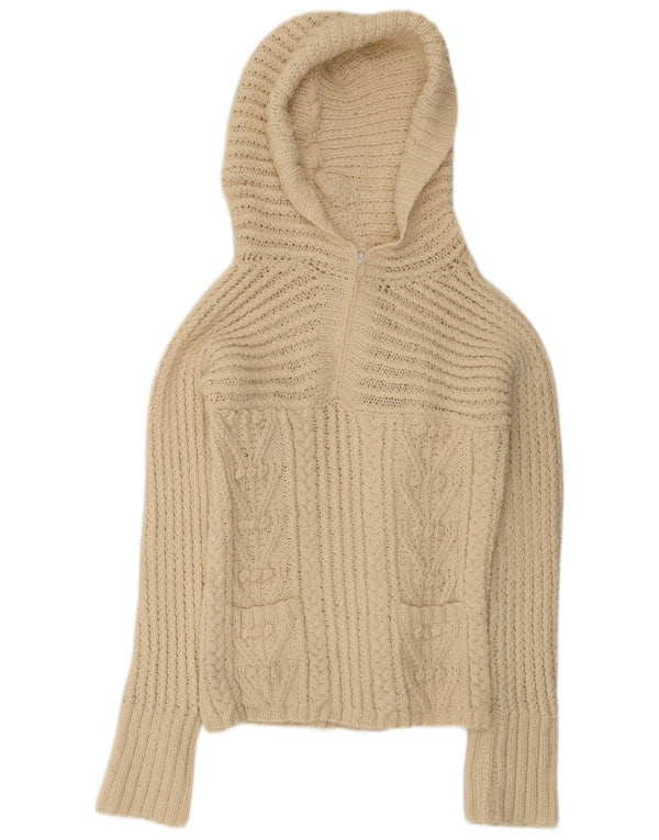 Suéter feminino vintage com capuz UK 14 bege médio