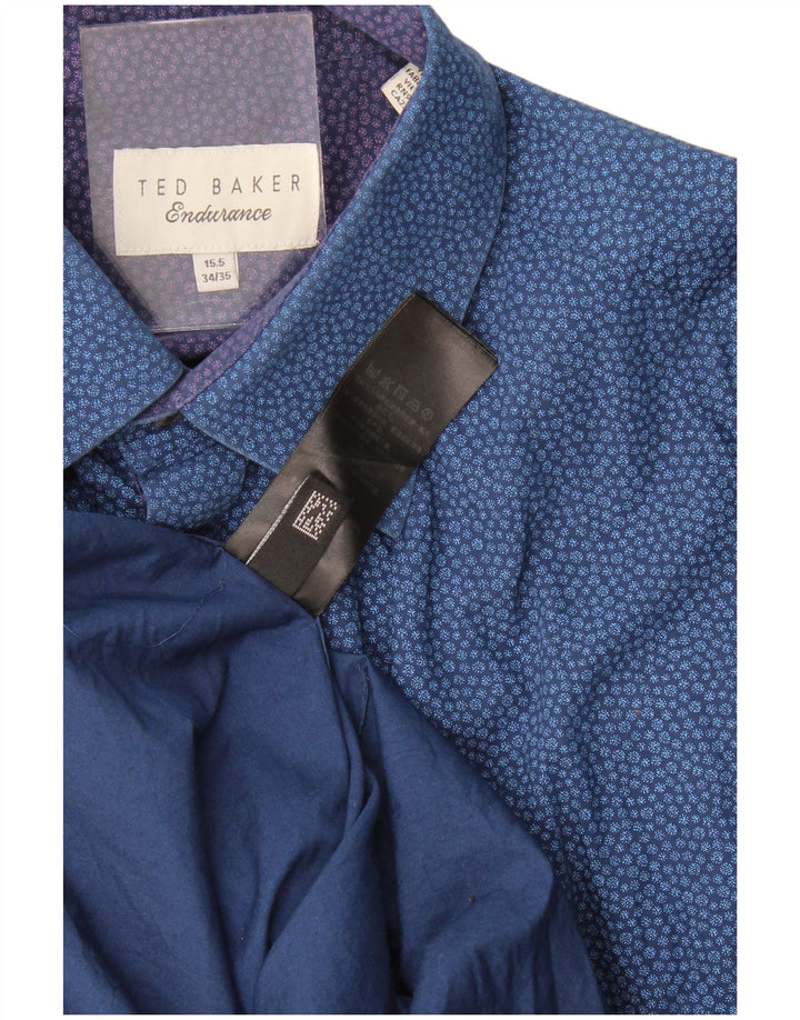 Camisa masculina Ted Baker com padrão abstrato tamanho 15 1/2 azul marinho médio
