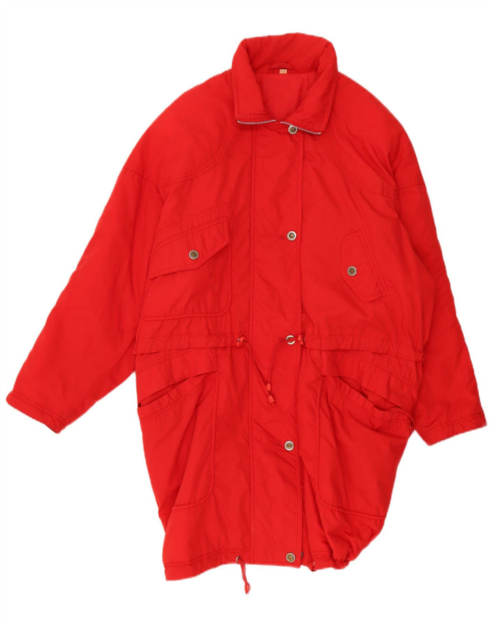 Casaco acolchoado feminino vintage UK 22 3XL poliéster vermelho