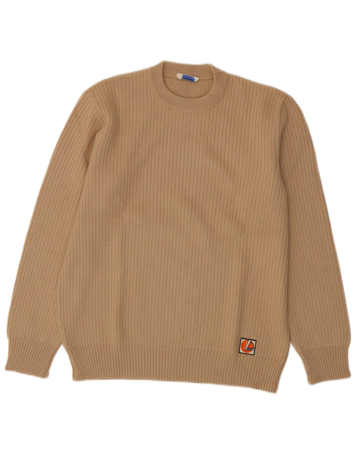 Suéter feminino VINTAGE com gola redonda Reino Unido 16 grande lã bege