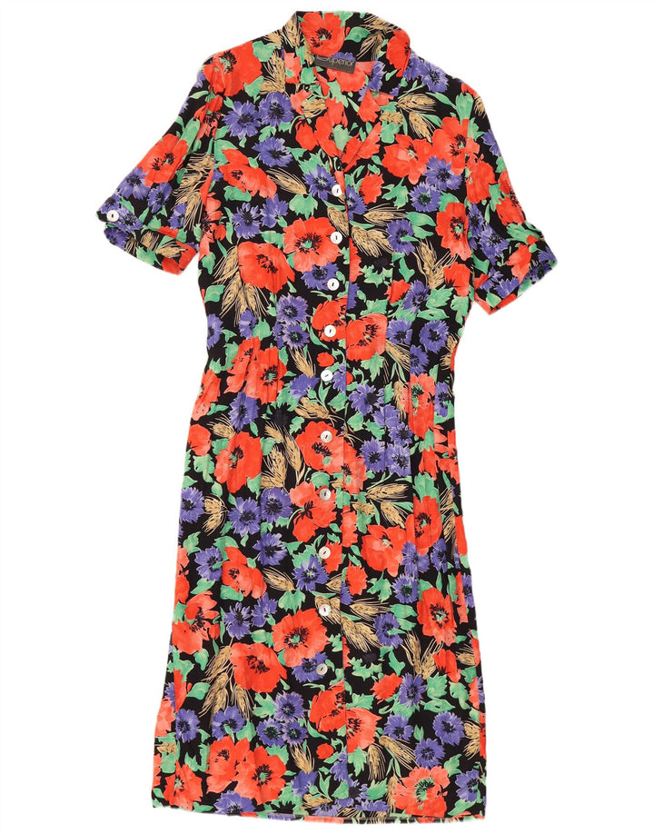 Vestido camisa feminino superior de manga curta UK 12 médio floral multicolorido