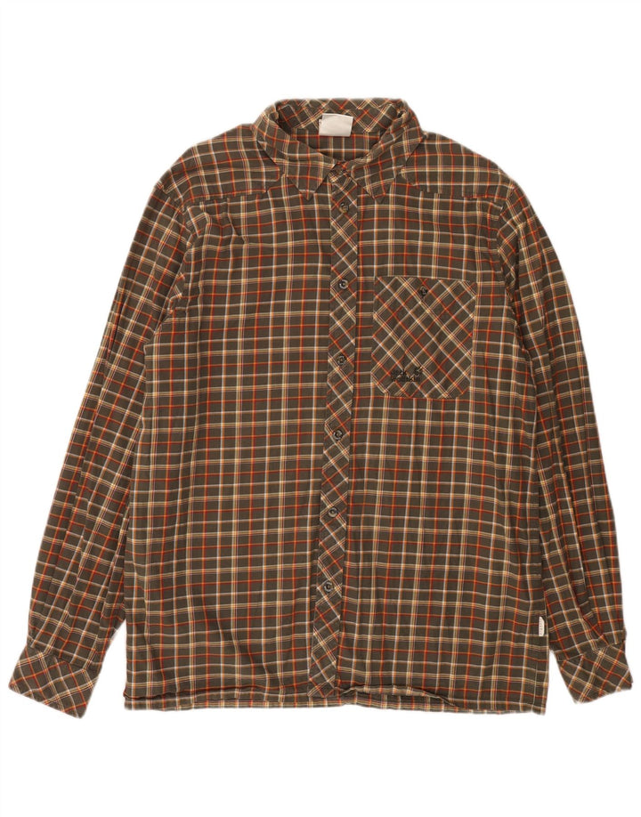 Camisa masculina de flanela JACK WOLFSKIN Reino Unido 36/38 algodão xadrez médio cáqui