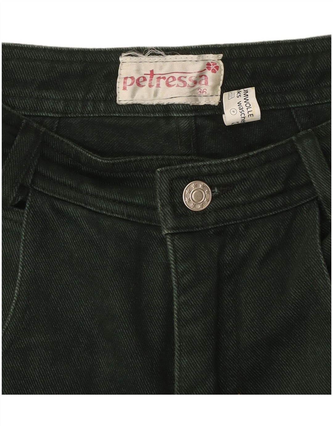 PETRESSA Jeans feminino cintura alta cônico UE 36 pequeno W26 L26 algodão verde