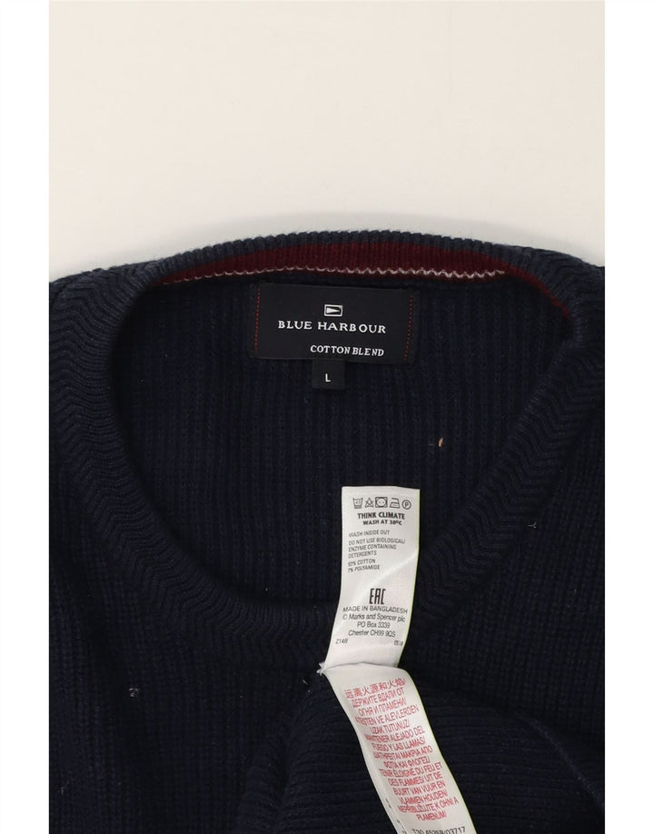 Suéter masculino Marks & Spencer Blue Harbor com gola redonda grande azul marinho